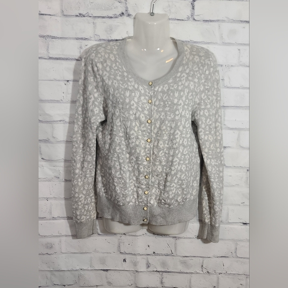 Banana Republic Gray Cheetah Print Cardigan FLAWED/AS IS - Picture 1 of 6